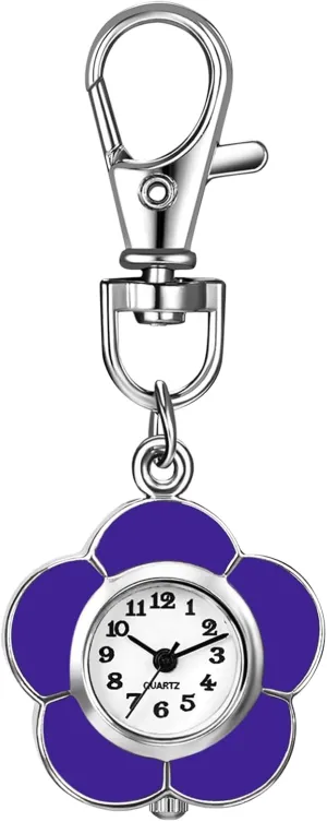 JewelryWe Backpack Key Chain Watch: Clip-on Quartz FOB Pocket Watch Novelty Cute Flower Carabiner Watches