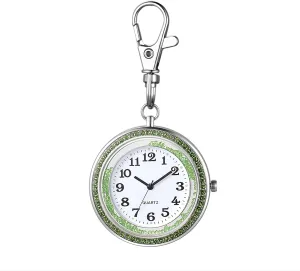 JewelryWe Key Chain Watch Rhinestone Round Quartz Pocket Watch FOB Clip-on Belt Watch Novelty Key Ring Watches for Men Women