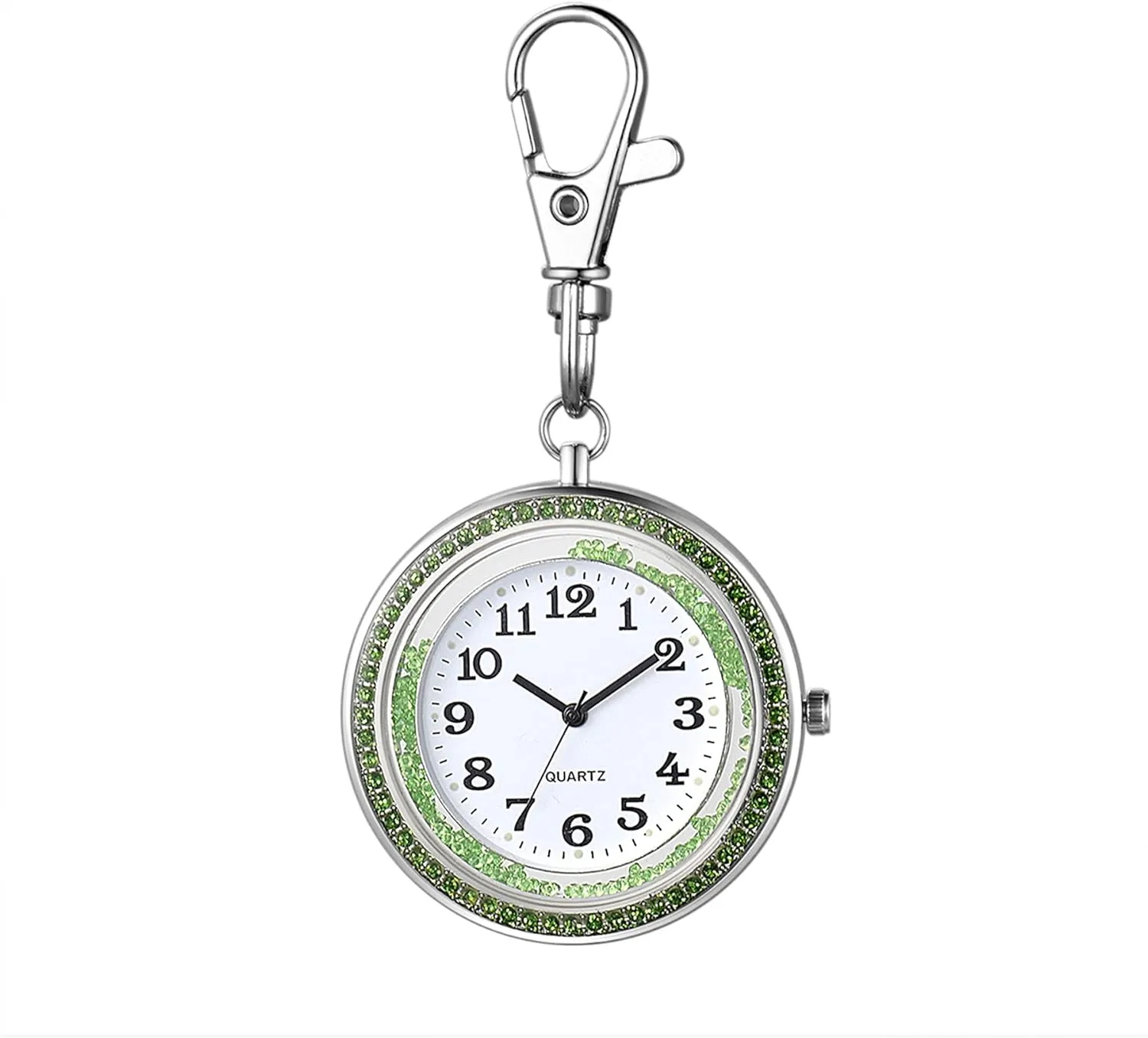 JewelryWe Key Chain Watch Rhinestone Round Quartz Pocket Watch FOB Clip-on Belt Watch Novelty Key Ring Watches for Men Women