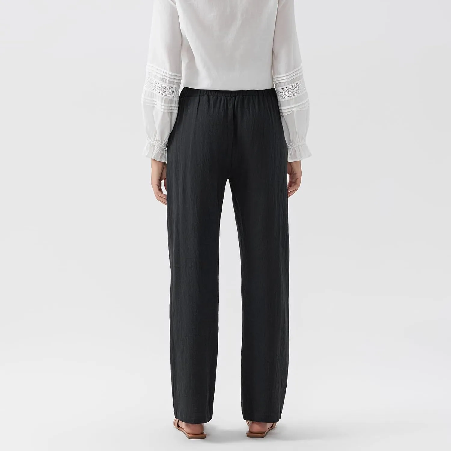 Karwuiio Women's Summer Cotton Linen Pants Casual High Waist Wide Leg Cargo Pants Loose Trousers with Pockets