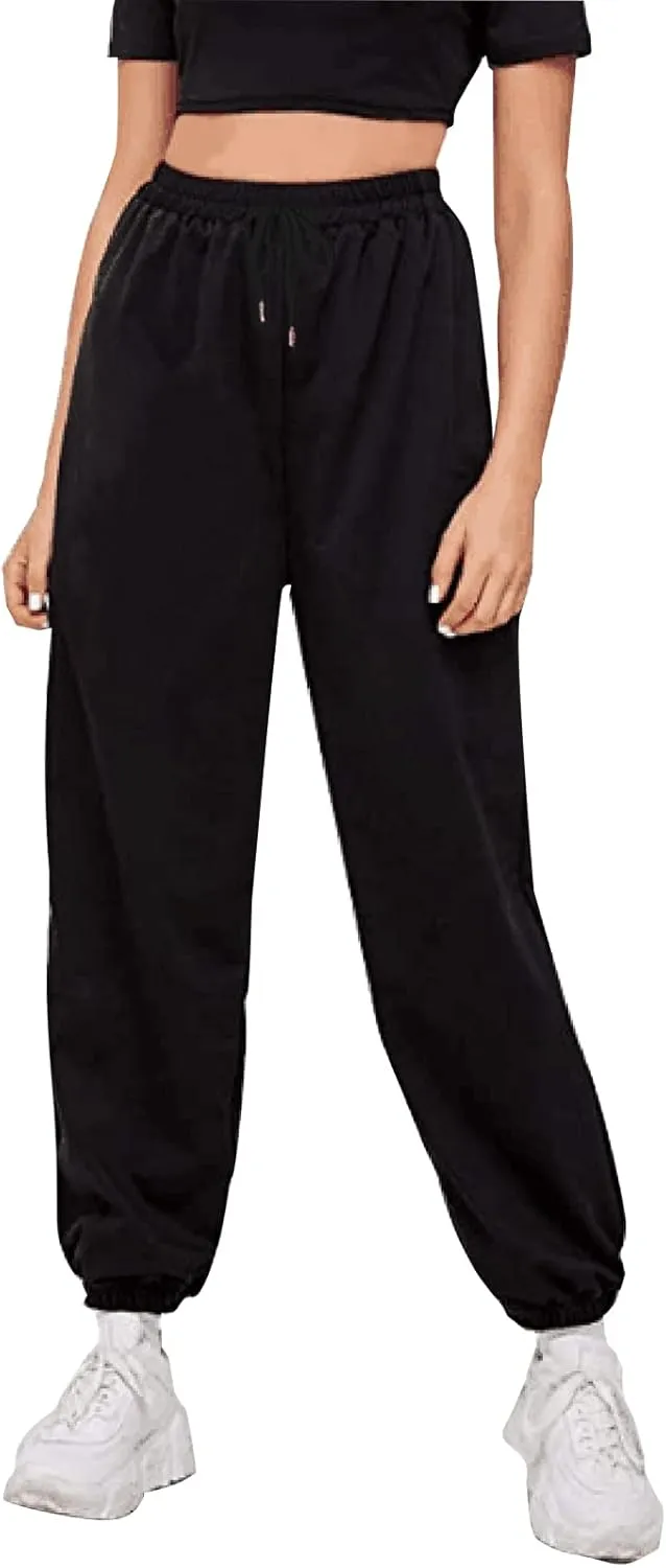 KEEVICI Women's Cute Cinch High Waist Hip Hop Dance Sport Sweatpants Pasetl Jogger Pants Baggy Trousers with Pocket
