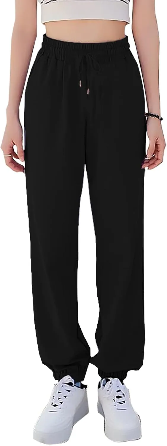 KEEVICI Women's Cute Cinch High Waist Hip Hop Dance Sport Sweatpants Pasetl Jogger Pants Baggy Trousers with Pocket