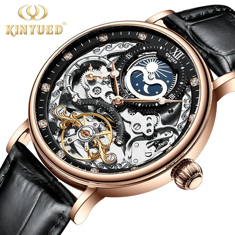 KINYUED Jinyueda automatic tourbillon men's mechanical watch multi-function luminous waterproof sun, moon and stars