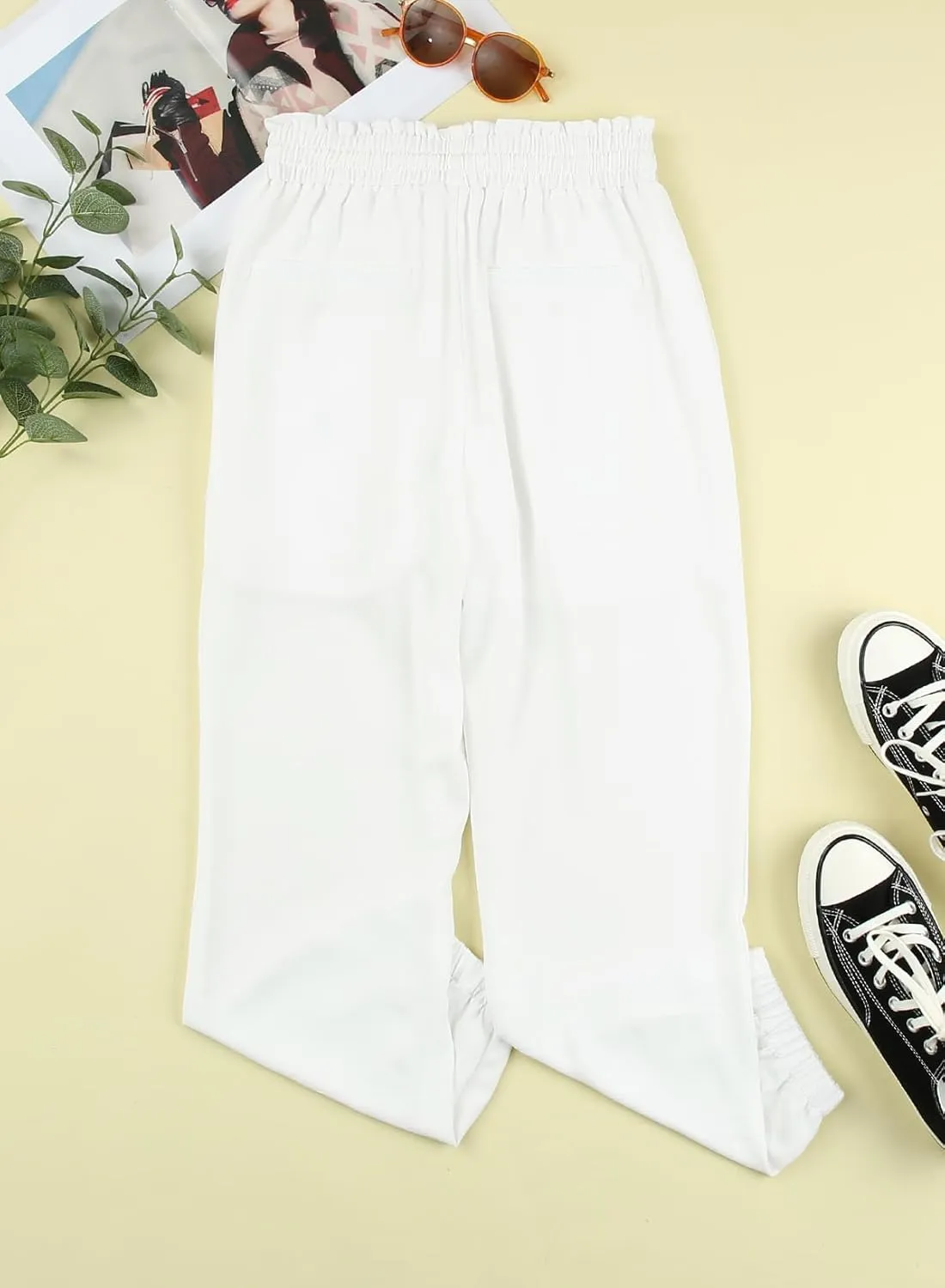 LAFOURAM Women's Casual Loose Drawstring Elastic High Waisted Harem Pants Comfy Trousers with Pockets