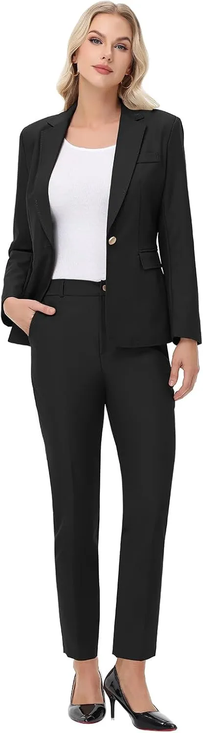 Lamgool Women's Pants Suit 2 Pieces Business One Button Blazer and Pant Set Dressy Casual Professional Work Outfits