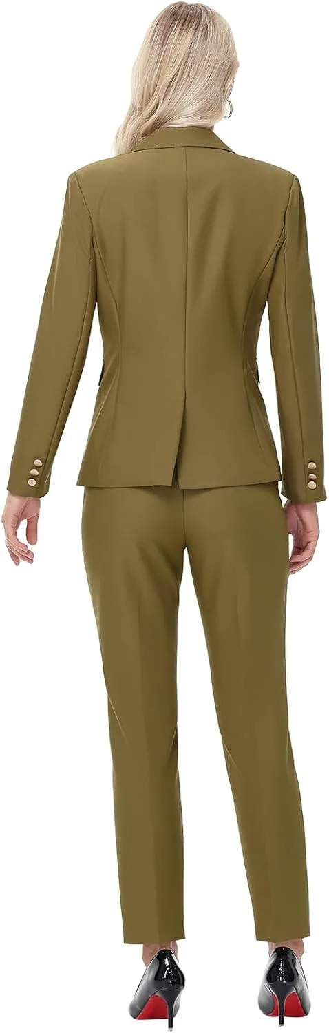 Lamgool Women's Pants Suit 2 Pieces Business One Button Blazer and Pant Set Dressy Casual Professional Work Outfits