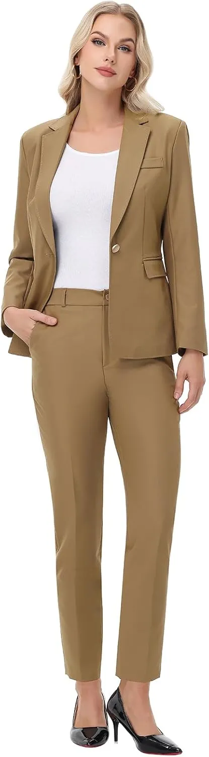 Lamgool Women's Pants Suit 2 Pieces Business One Button Blazer and Pant Set Dressy Casual Professional Work Outfits