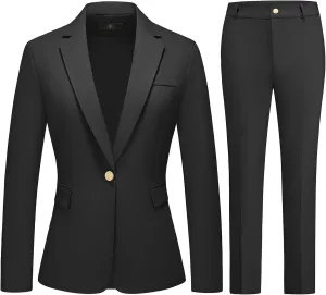 Lamgool Women's Pants Suit 2 Pieces Business One Button Blazer and Pant Set Dressy Casual Professional Work Outfits