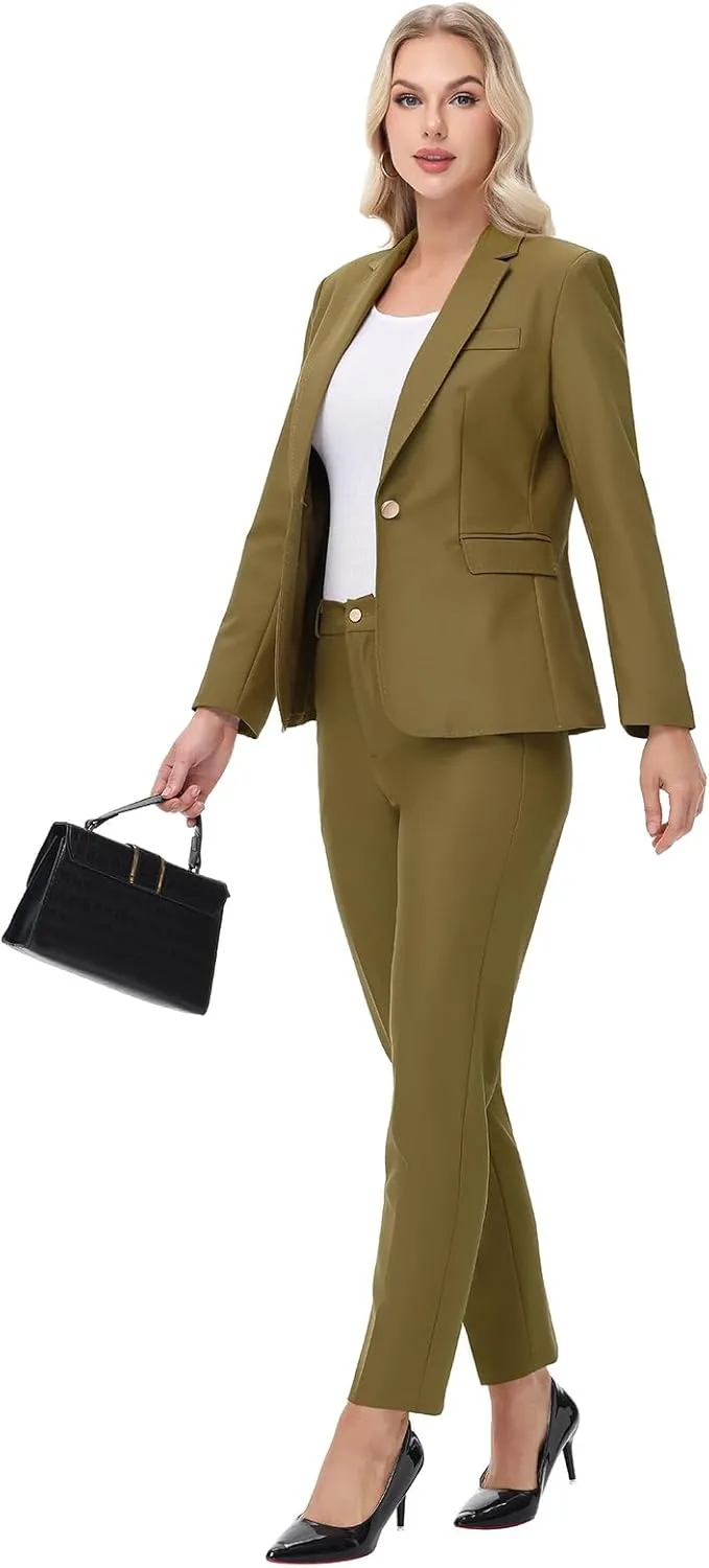 Lamgool Women's Pants Suit 2 Pieces Business One Button Blazer and Pant Set Dressy Casual Professional Work Outfits
