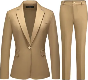 Lamgool Women's Pants Suit 2 Pieces Business One Button Blazer and Pant Set Dressy Casual Professional Work Outfits