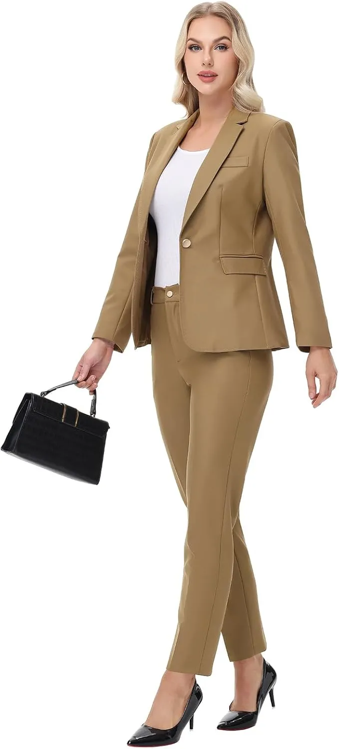 Lamgool Women's Pants Suit 2 Pieces Business One Button Blazer and Pant Set Dressy Casual Professional Work Outfits