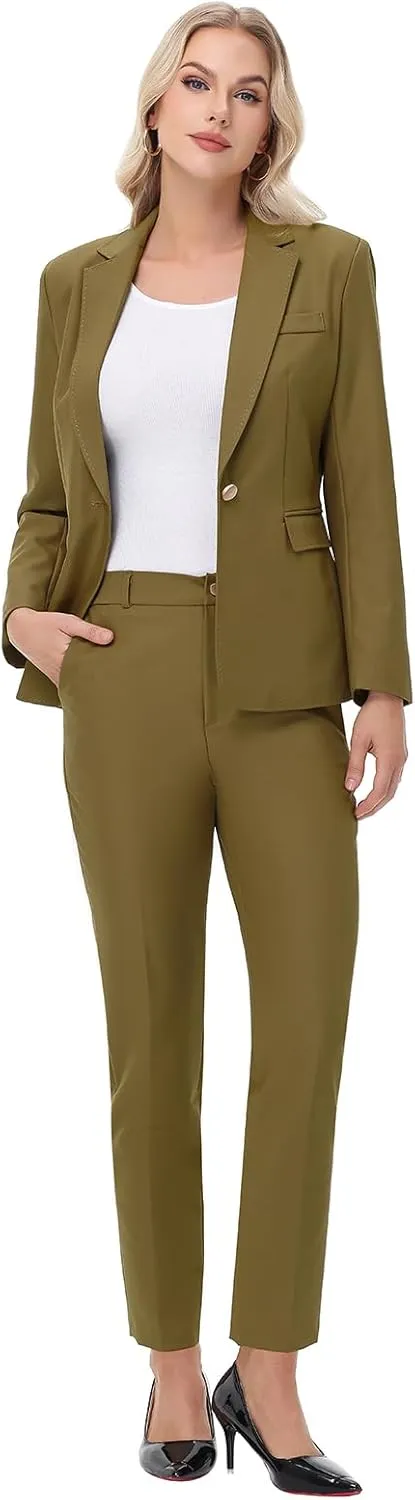 Lamgool Women's Pants Suit 2 Pieces Business One Button Blazer and Pant Set Dressy Casual Professional Work Outfits