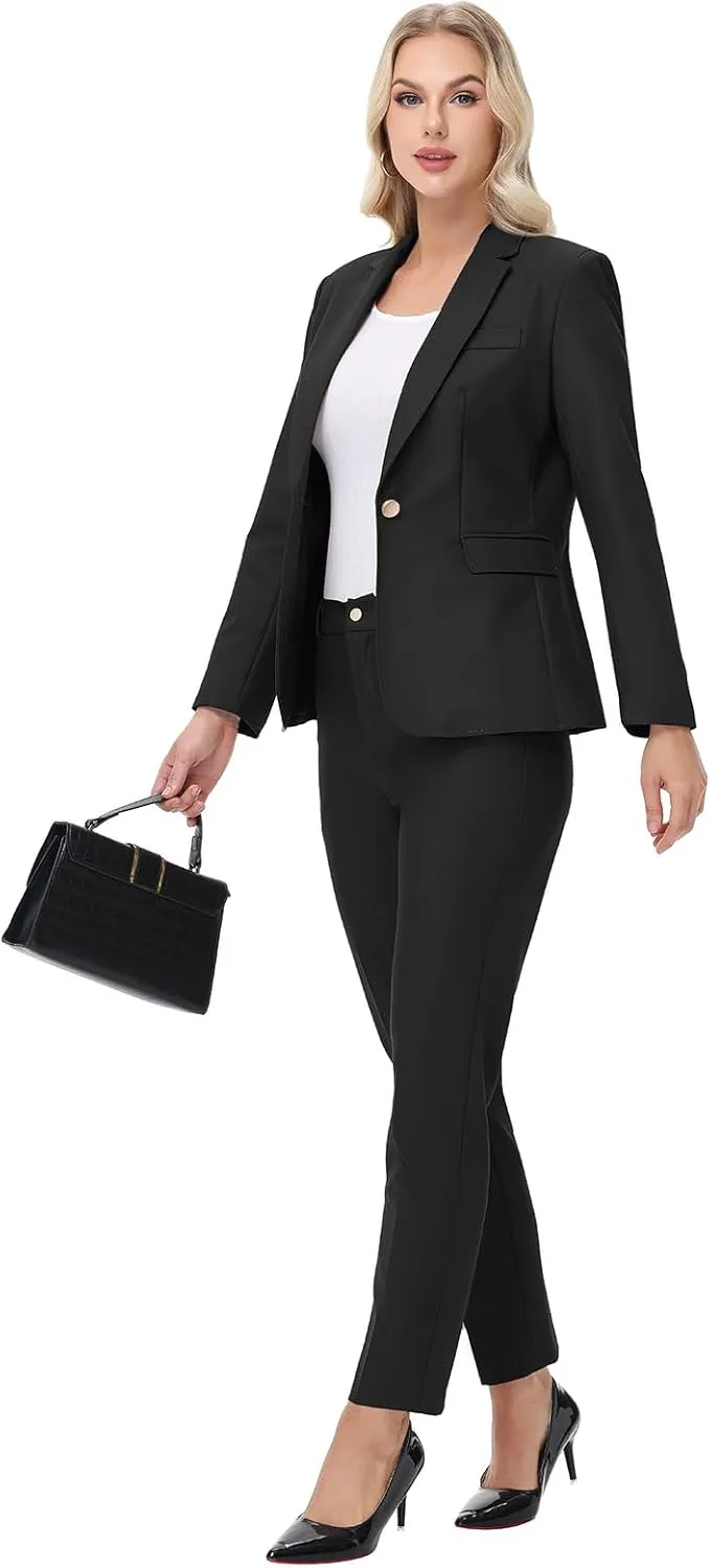 Lamgool Women's Pants Suit 2 Pieces Business One Button Blazer and Pant Set Dressy Casual Professional Work Outfits