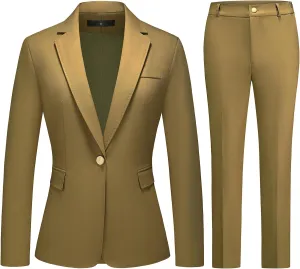 Lamgool Women's Pants Suit 2 Pieces Business One Button Blazer and Pant Set Dressy Casual Professional Work Outfits