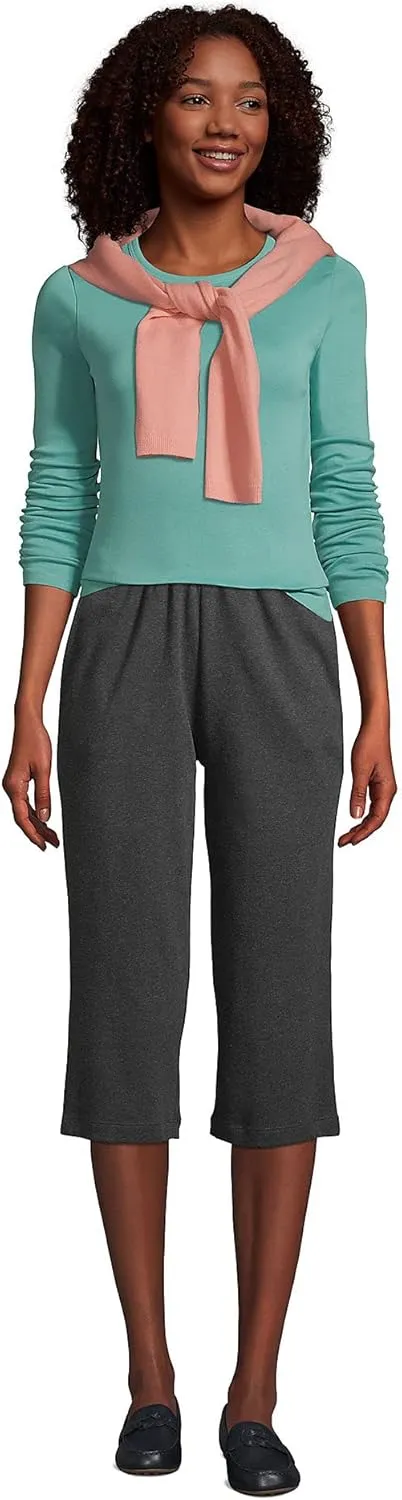 Lands' End Women's Sport Knit High Rise Elastic Waist Capri Pants