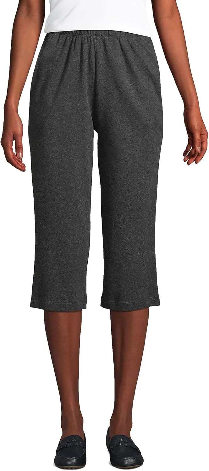 Lands' End Women's Sport Knit High Rise Elastic Waist Capri Pants