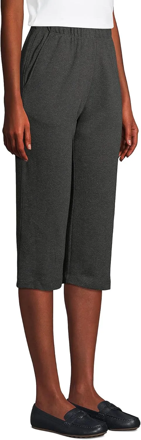 Lands' End Women's Sport Knit High Rise Elastic Waist Capri Pants