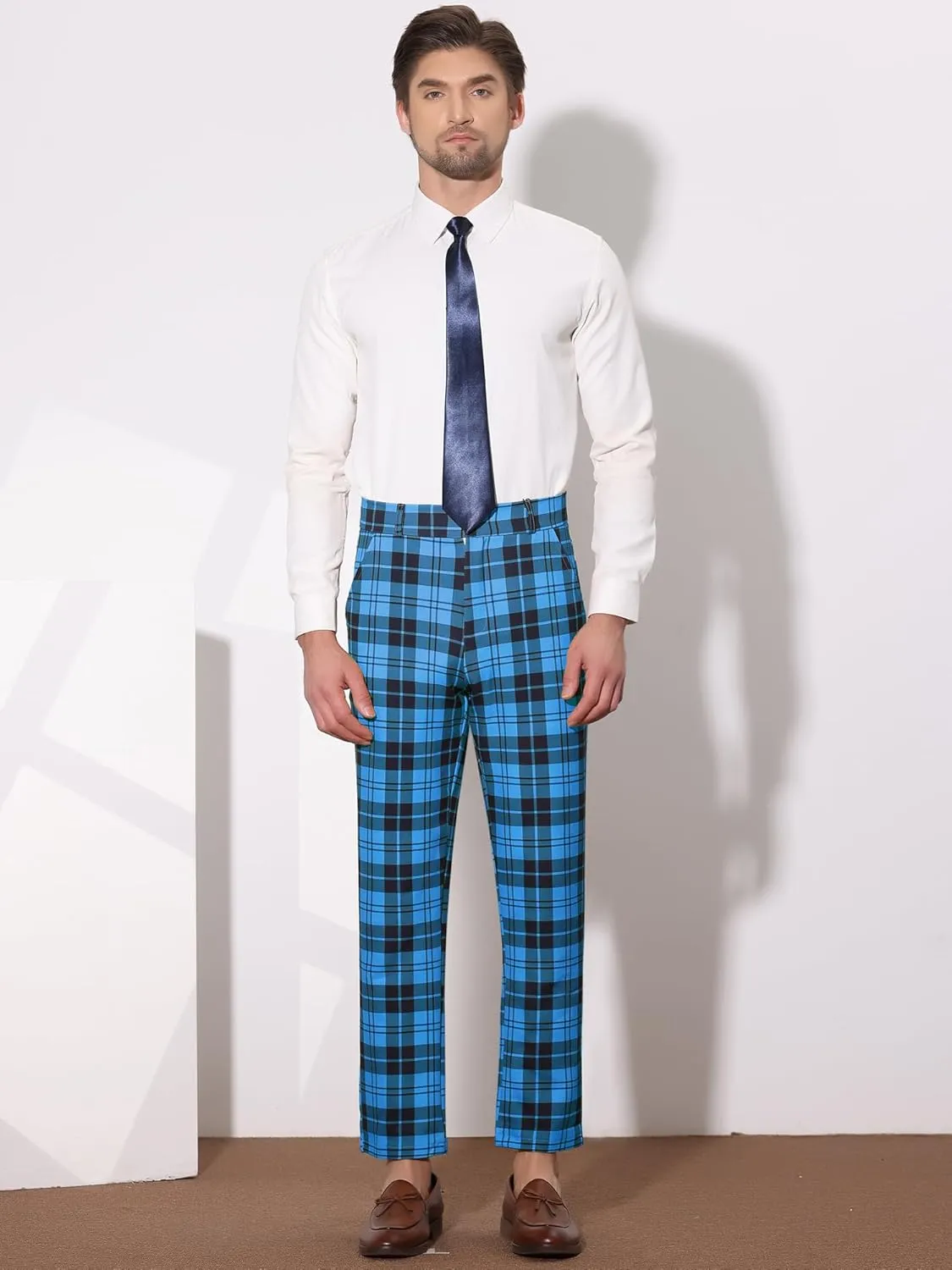 Lars Amadeus Men's Classic Plaid Dress Pants Flat Front Checked Office Prom Trousers