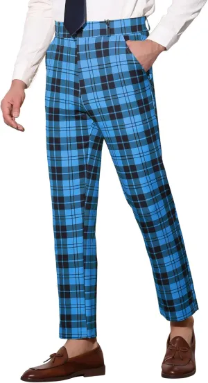 Lars Amadeus Men's Classic Plaid Dress Pants Flat Front Checked Office Prom Trousers
