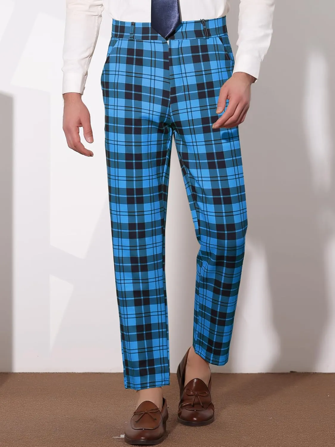Lars Amadeus Men's Classic Plaid Dress Pants Flat Front Checked Office Prom Trousers