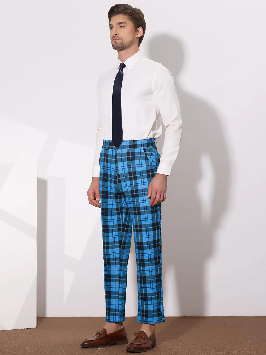 Lars Amadeus Men's Classic Plaid Dress Pants Flat Front Checked Office Prom Trousers