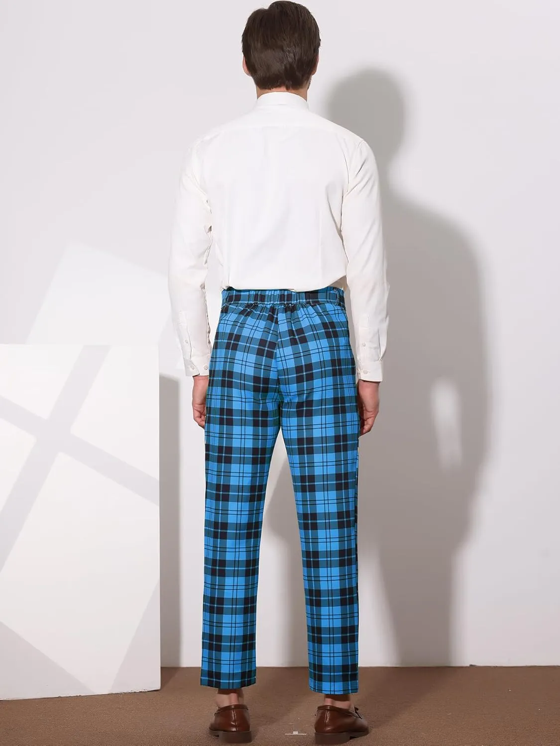 Lars Amadeus Men's Classic Plaid Dress Pants Flat Front Checked Office Prom Trousers