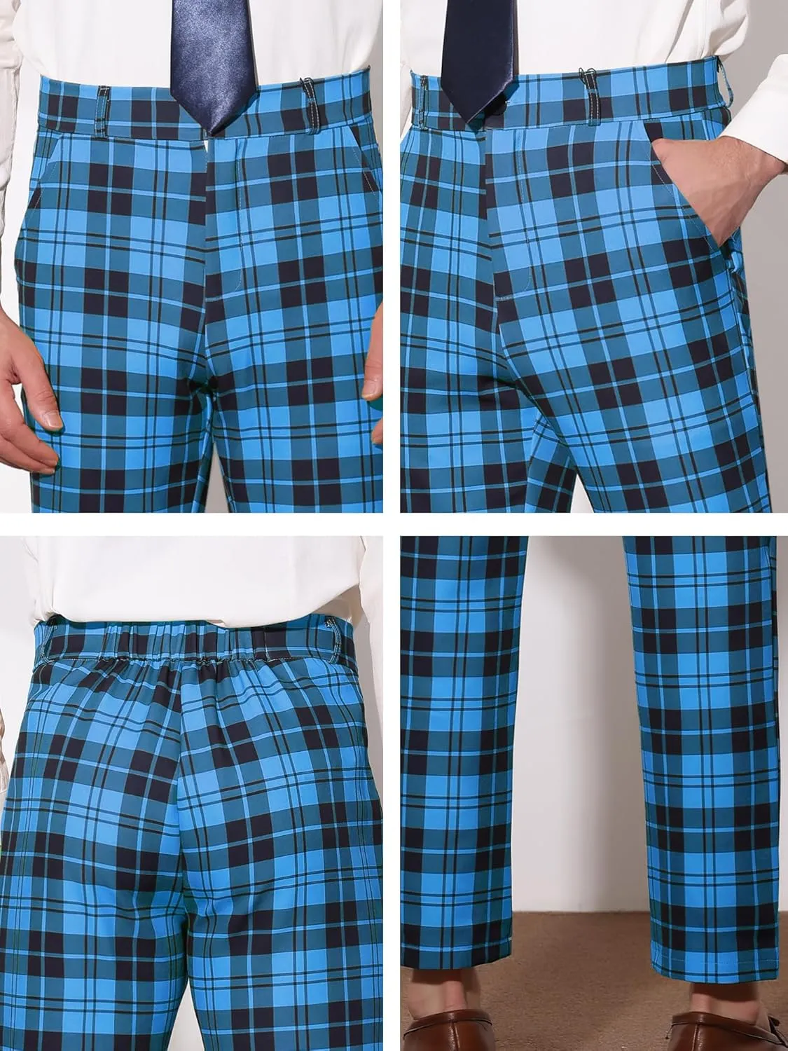 Lars Amadeus Men's Classic Plaid Dress Pants Flat Front Checked Office Prom Trousers