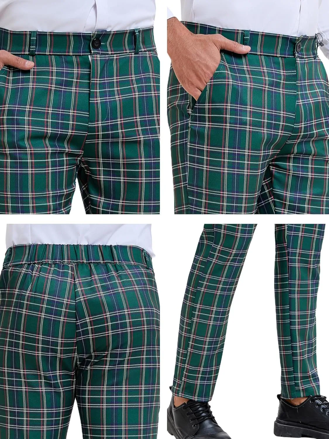 Lars Amadeus Men's Plaid Pants Regular Fit Flat Front Classic Elastic Waist Suit Pants