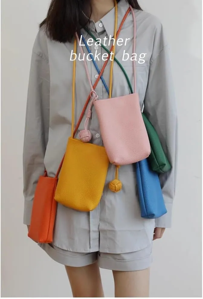 Leather Shoulder Crossbody Bag Soft Bucket Bag for Women Hobo Phone Pouch Purse Versatile Casual Cute Small Chic stylish
