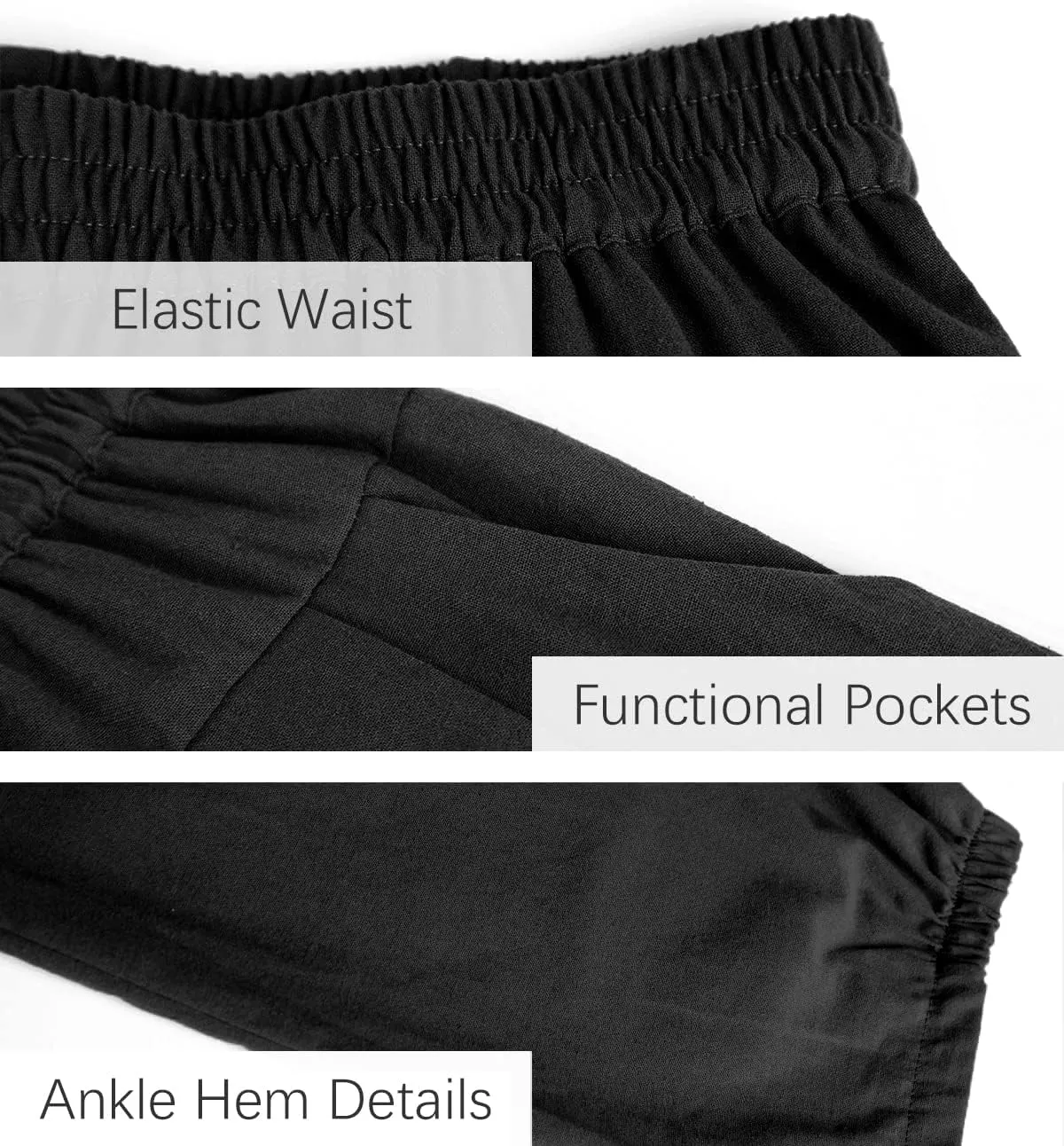 Les umes Women's Cropped Pants Cotton High Waist Wide Leg Capris Casual Loose Harem Pants Trousers with Pockets
