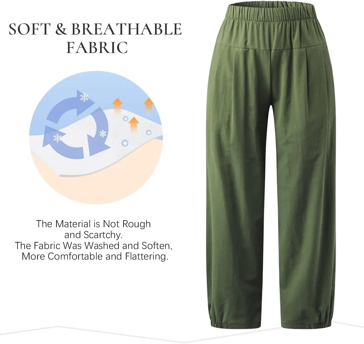 Les umes Women's Cropped Pants Cotton High Waist Wide Leg Capris Casual Loose Harem Pants Trousers with Pockets