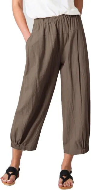 Les umes Women's Cropped Pants Cotton High Waist Wide Leg Capris Casual Loose Harem Pants Trousers with Pockets