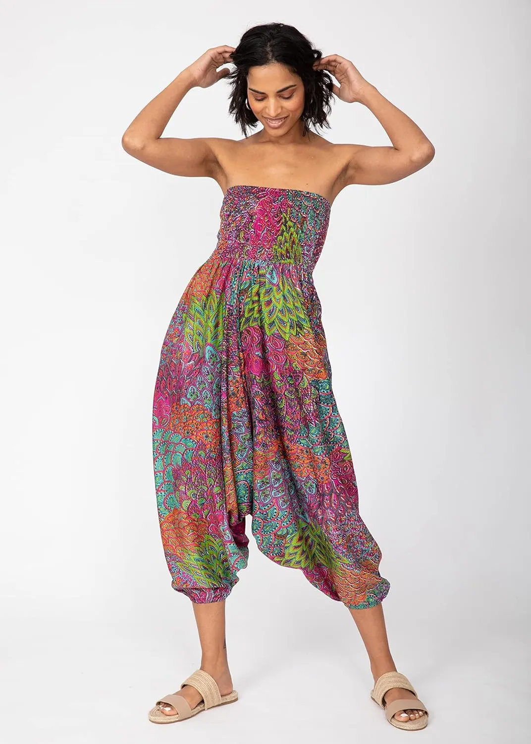 likemary Harem Pants Women - Boho Pants Pull Up into Jumpsuit with Pockets - 2-in-1 Hippie Pants and Romper Jumper Outfit