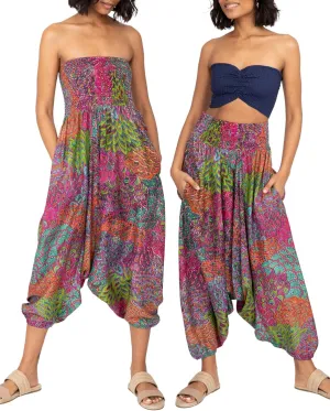 likemary Harem Pants Women - Boho Pants Pull Up into Jumpsuit with Pockets - 2-in-1 Hippie Pants and Romper Jumper Outfit