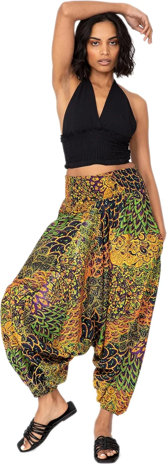 likemary Harem Pants Women - Boho Pants Pull Up into Jumpsuit with Pockets - 2-in-1 Hippie Pants and Romper Jumper Outfit
