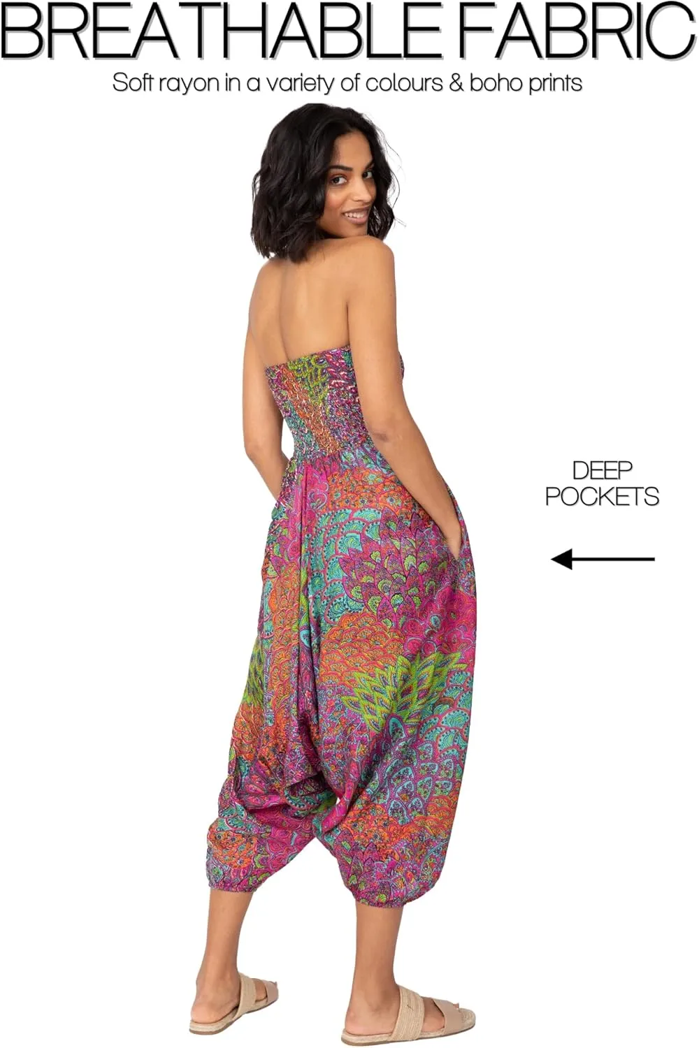 likemary Harem Pants Women - Boho Pants Pull Up into Jumpsuit with Pockets - 2-in-1 Hippie Pants and Romper Jumper Outfit