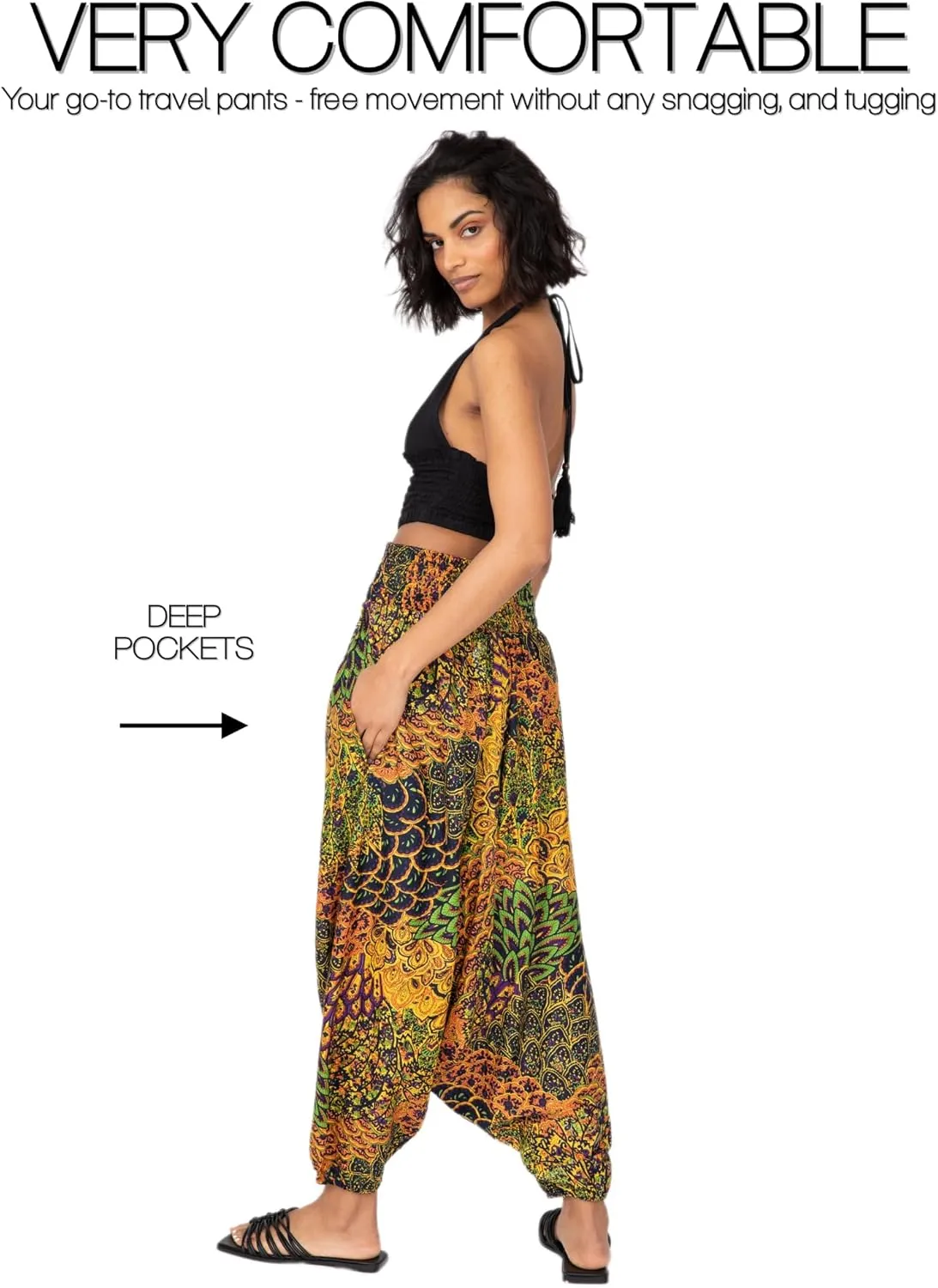 likemary Harem Pants Women - Boho Pants Pull Up into Jumpsuit with Pockets - 2-in-1 Hippie Pants and Romper Jumper Outfit