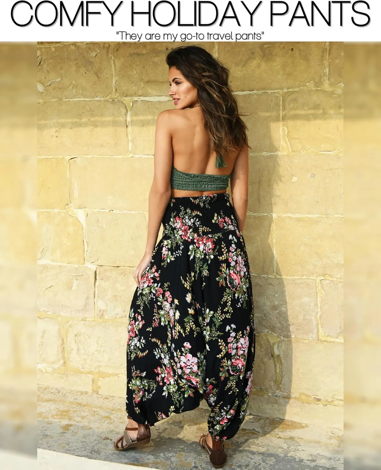 likemary Harem Pants Women - Boho Pants Pull Up into Jumpsuit with Pockets - 2-in-1 Hippie Pants and Romper Jumper Outfit