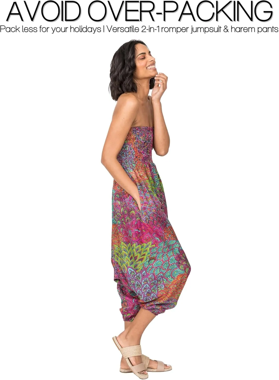 likemary Harem Pants Women - Boho Pants Pull Up into Jumpsuit with Pockets - 2-in-1 Hippie Pants and Romper Jumper Outfit