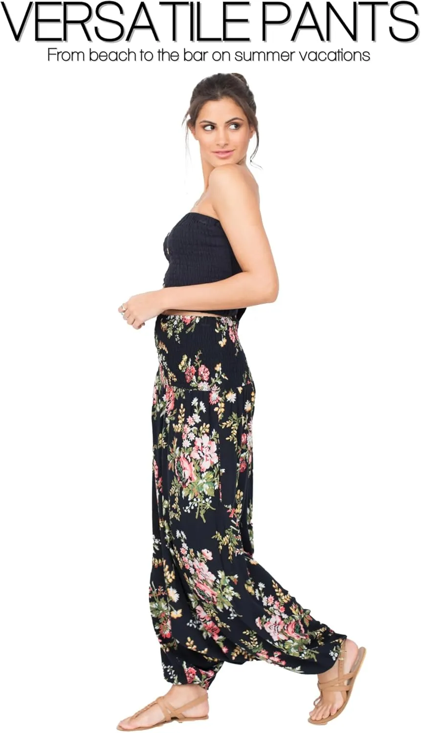 likemary Harem Pants Women - Boho Pants Pull Up into Jumpsuit with Pockets - 2-in-1 Hippie Pants and Romper Jumper Outfit