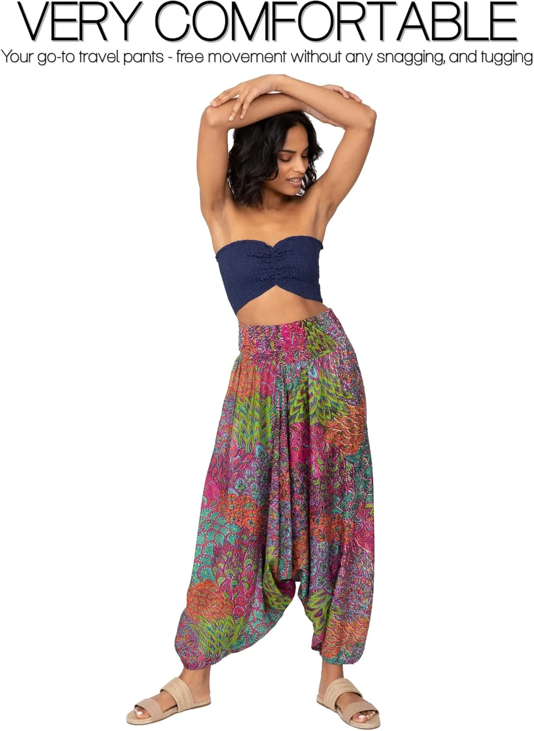 likemary Harem Pants Women - Boho Pants Pull Up into Jumpsuit with Pockets - 2-in-1 Hippie Pants and Romper Jumper Outfit