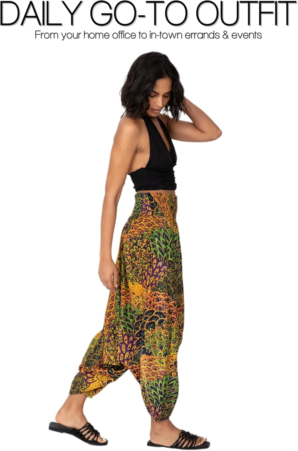 likemary Harem Pants Women - Boho Pants Pull Up into Jumpsuit with Pockets - 2-in-1 Hippie Pants and Romper Jumper Outfit