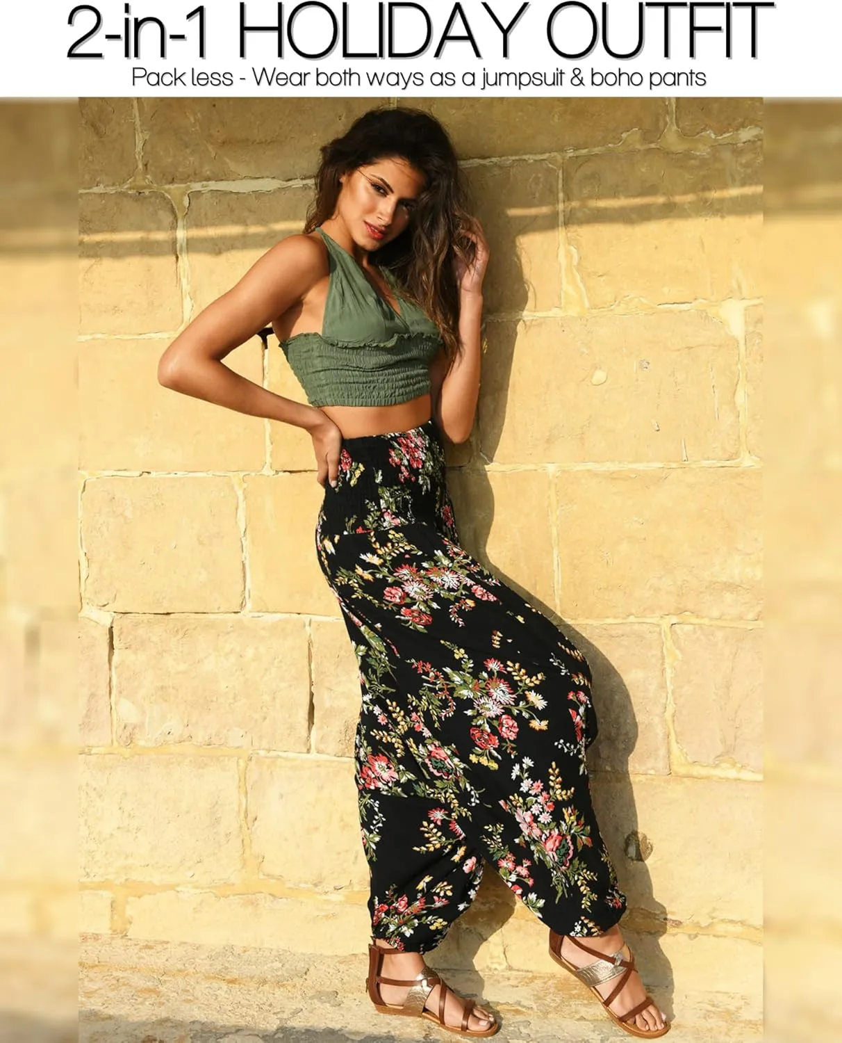 likemary Harem Pants Women - Boho Pants Pull Up into Jumpsuit with Pockets - 2-in-1 Hippie Pants and Romper Jumper Outfit