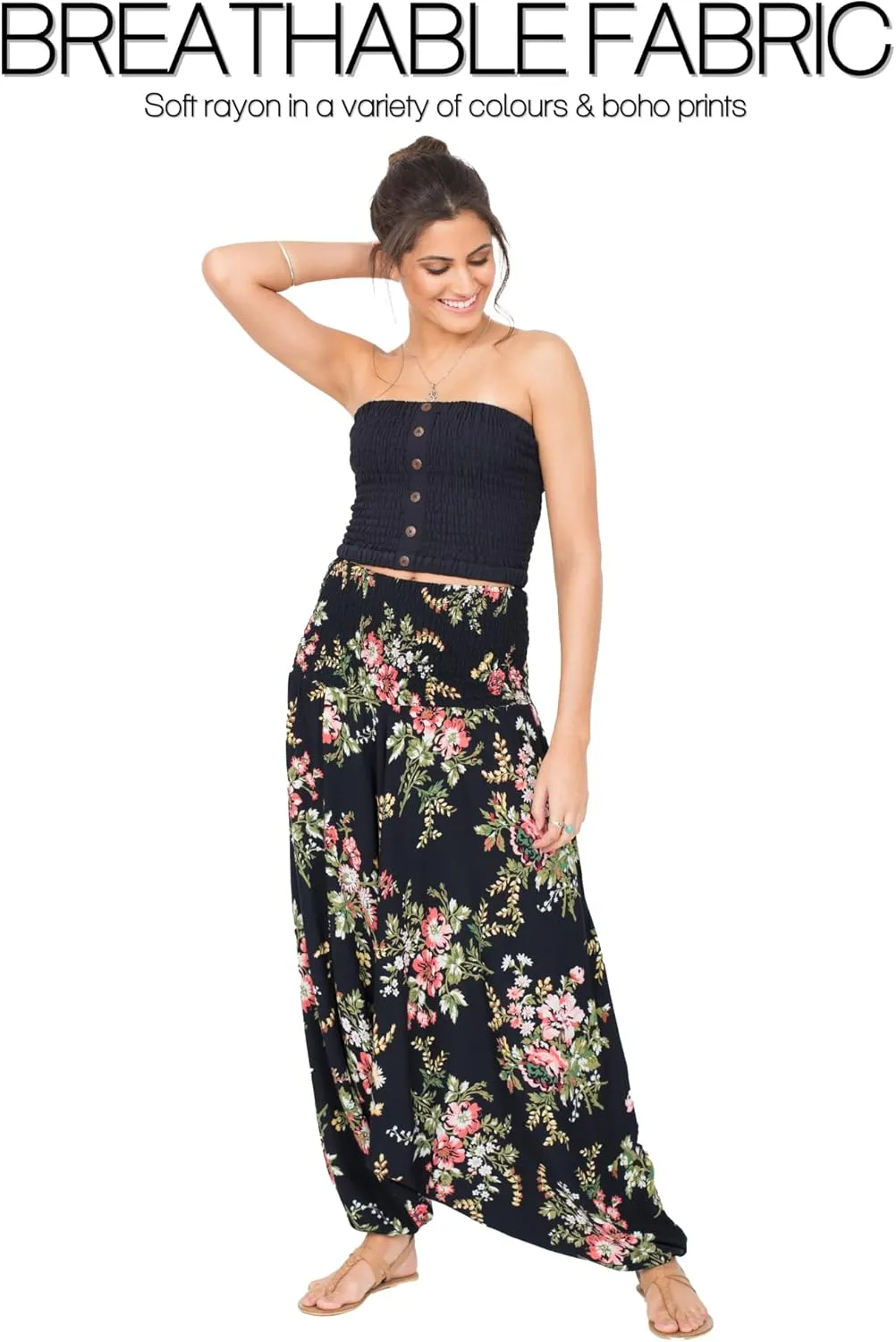 likemary Harem Pants Women - Boho Pants Pull Up into Jumpsuit with Pockets - 2-in-1 Hippie Pants and Romper Jumper Outfit