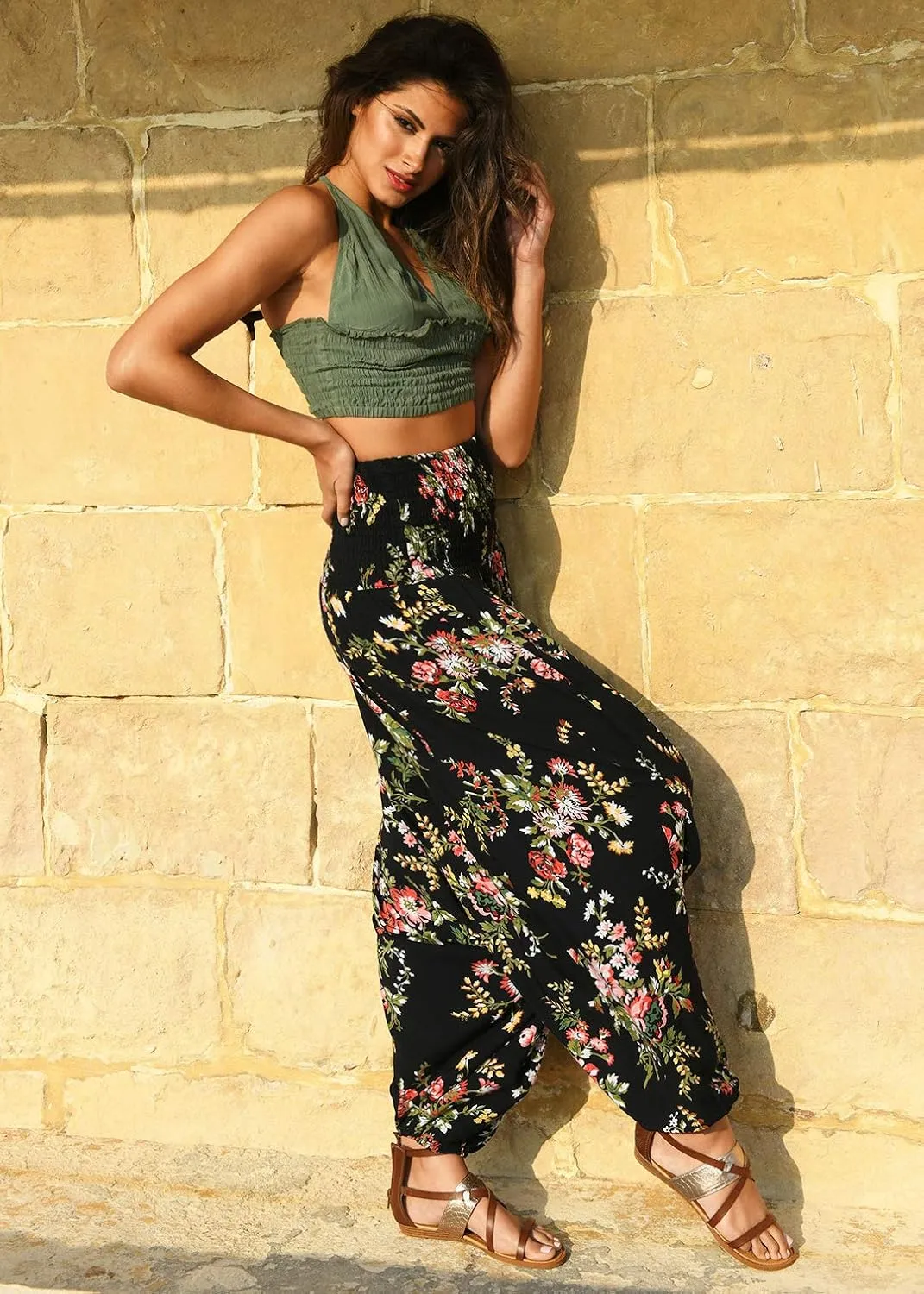 likemary Harem Pants Women - Boho Pants Pull Up into Jumpsuit with Pockets - 2-in-1 Hippie Pants and Romper Jumper Outfit