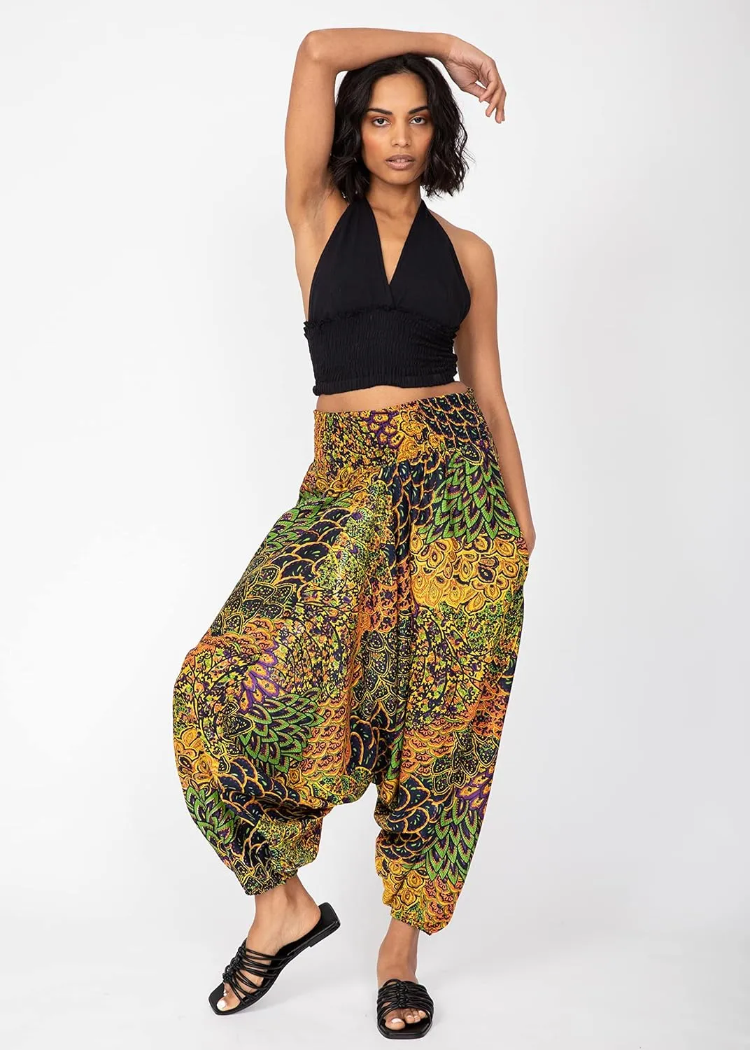 likemary Harem Pants Women - Boho Pants Pull Up into Jumpsuit with Pockets - 2-in-1 Hippie Pants and Romper Jumper Outfit