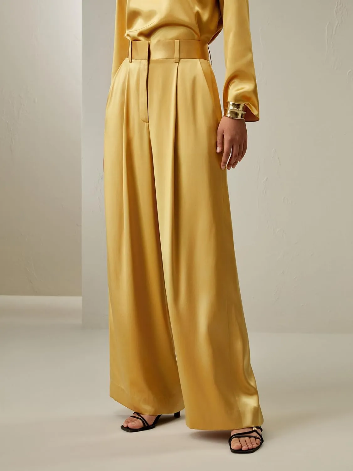 LilySilk Womens Pure Silk Pants Ladies 28MM Heavy Silk Lemon Drop Trouser with High Waist & Wide Leg for Most Occasions