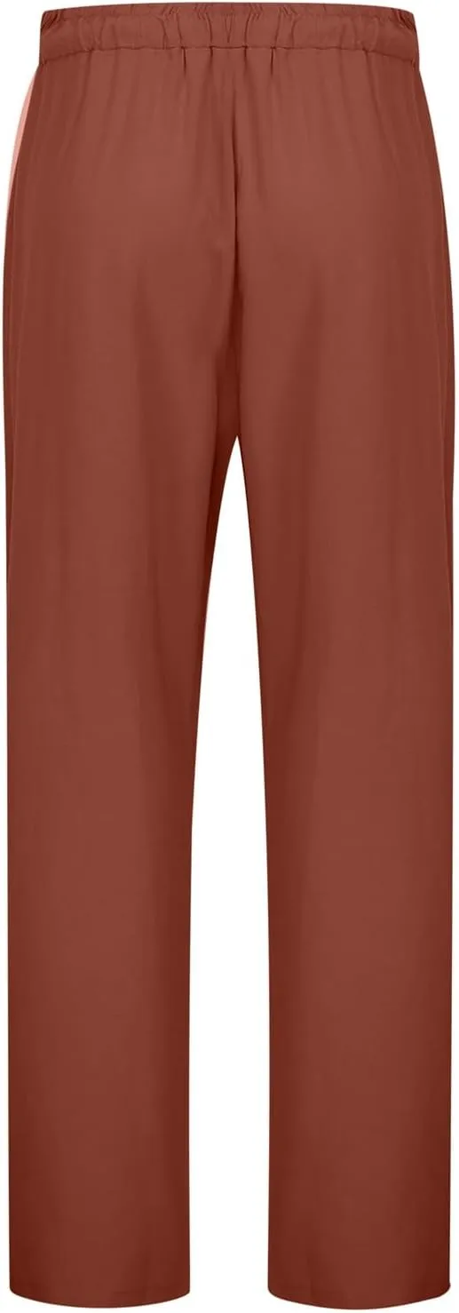 Linen Pants for Women Loose Elastic High Waist Yoga Pants Relax Fit Comfy Casual Trousers with Pockets Summer 2025