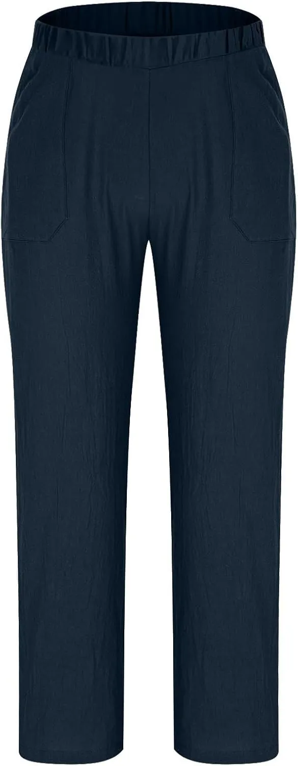 Linen Pants Men Casual Drawstring Loose Fit Beach Summer Pants with Pockets Lightweight Comfy Yoga Trousers