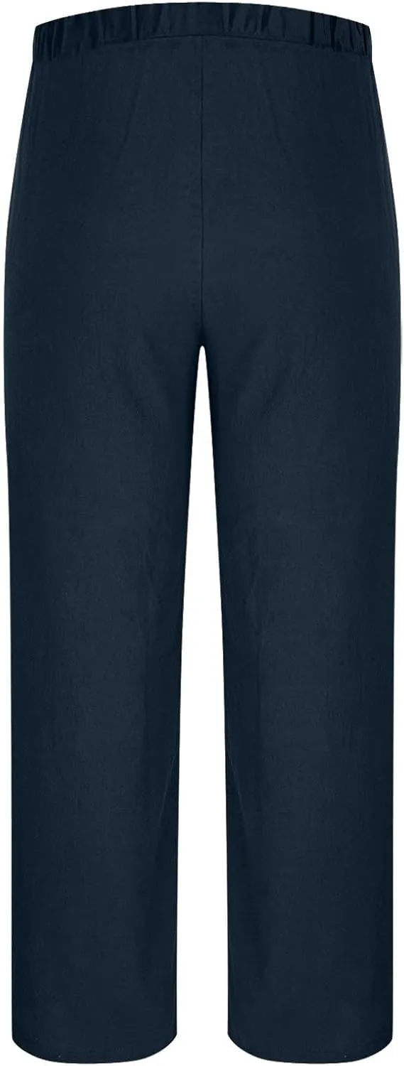 Linen Pants Men Casual Drawstring Loose Fit Beach Summer Pants with Pockets Lightweight Comfy Yoga Trousers